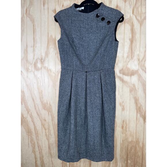 Kay Unger NY Black White Classic Tweed Knee Length Dress Size 6 Pleated Front - Picture 3 of 7